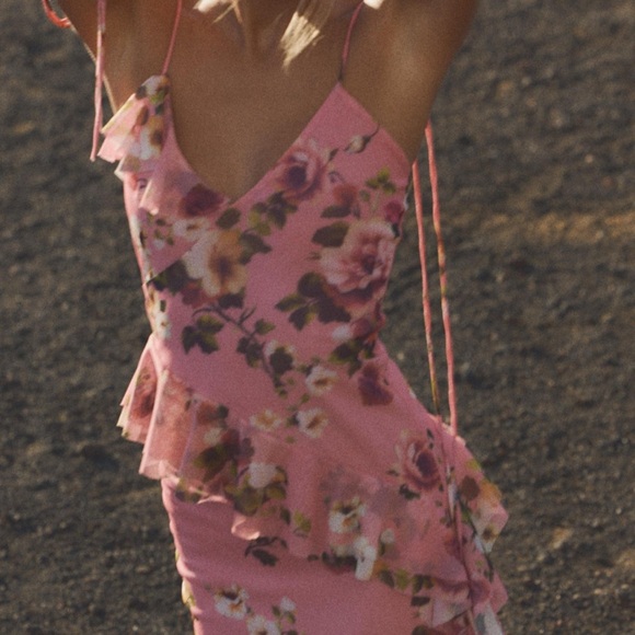 Zara Printed Tulle Strappy Pink Floral Top - Picture 7 of 7